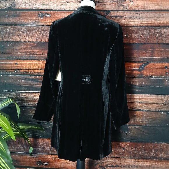 NWT Coldwater Creek Long Jacket 10 Black Velvet Rayon Silk Blend - Picture 4 of 13